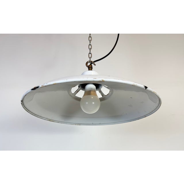 Industrial White Enamel Factory Pendant Lamp, 1960s For Sale - Image 10 of 18