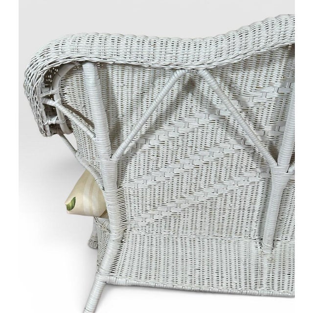 Vintage Palm Beach Regency White Wicker Camelback Settee Loveseat For Sale - Image 14 of 18