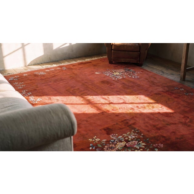 Red 1930s Chinese Art Deco Carpet ( 10" x 17'6" 304 x 533 cm ) For Sale - Image 8 of 10