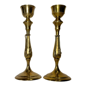 Vintage Brass Tassel Candlestick Pair