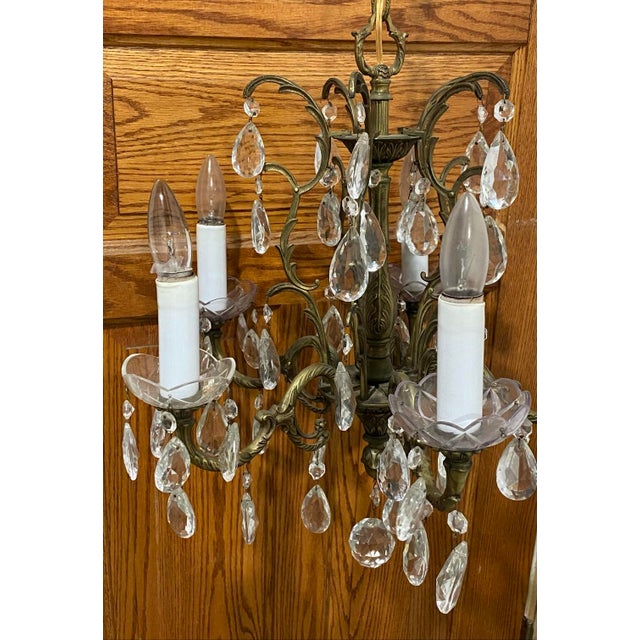 Antique Spanish Metal & Crystal 5-Light Chandelier For Sale - Image 10 of 11