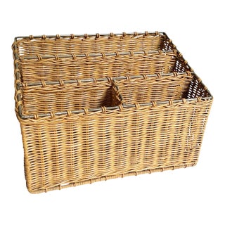 Vintage Woven Wicker & Steel Desk Organizer For Sale