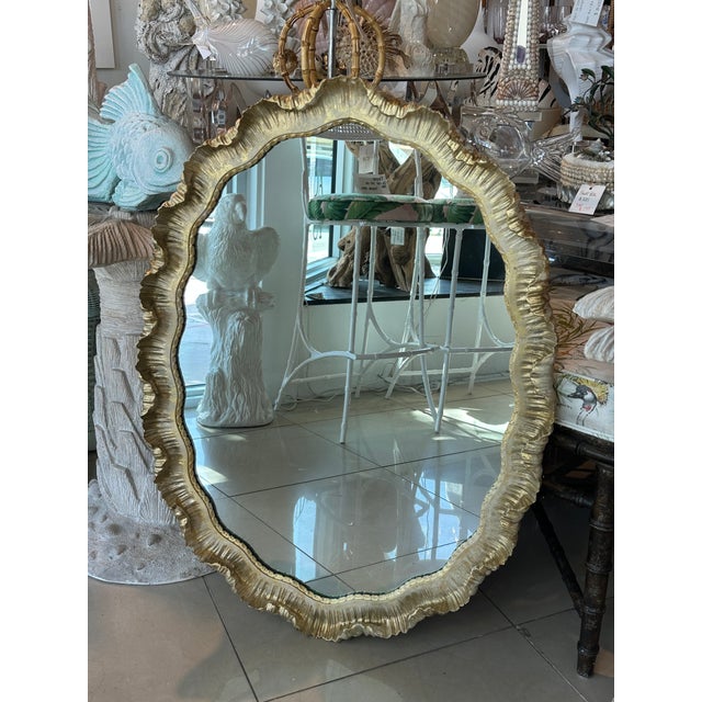 Venetian Italian Gold Gilt Wood Gesso Scalloped Ruffle Oval Wall Mirror ...