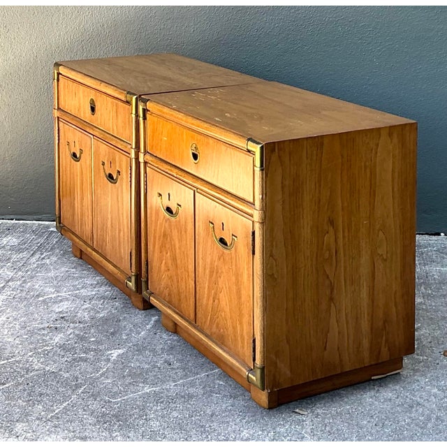Vintage Drexel Campaign Nightstands - A Pair For Sale - Image 10 of 12