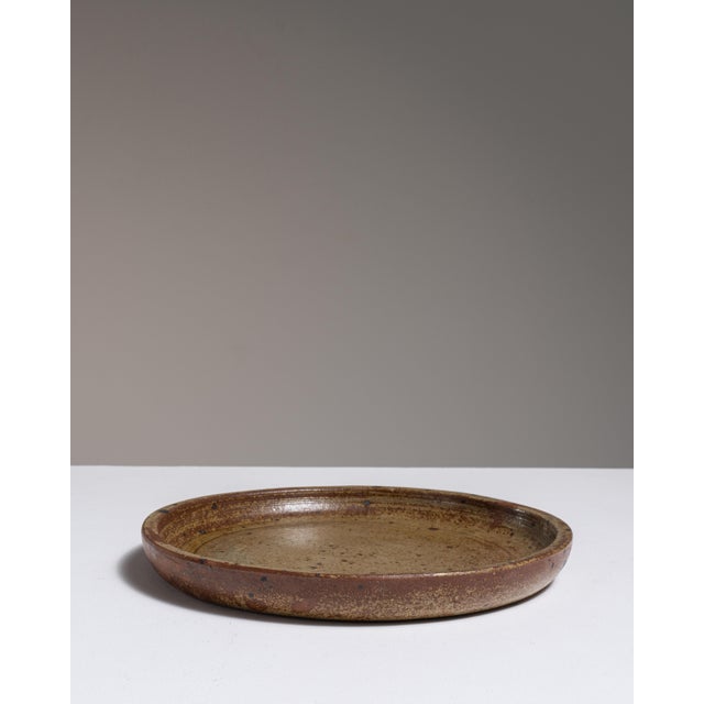 1970s Belgium Tan Ceramic Platter For Sale - Image 4 of 15