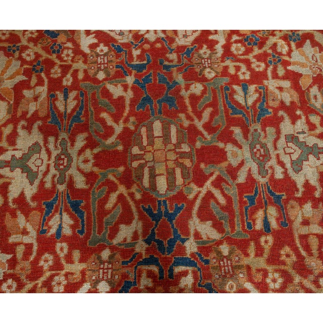 Early 20th Century Antique Persian Sultanabad Red Handmade Wool Rug For Sale - Image 5 of 7