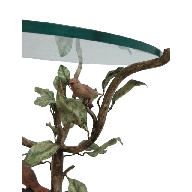 Vintage Metal Toleware Toll Tree Wild Birds Lamp End Table Pedestal Italian For Sale - Image 10 of 10