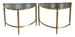 Mid-Century Semicircular Brass and Smoked Glass Side Tables, 1970s, Set of 2