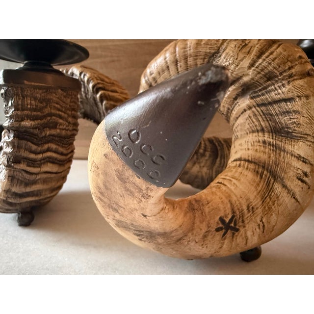 Pair of Large Faux Ram's Horn Candle Holders For Sale - Image 12 of 12