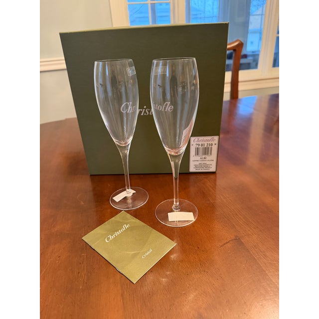 Modern Christofle Albi Coffret Cadeau 2 Flutes with Gift Box For Sale - Image 11 of 11