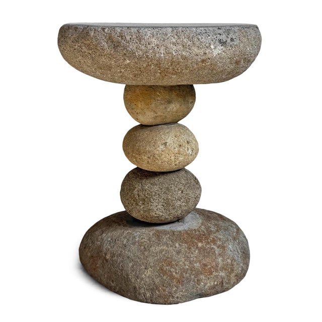 River Rock Outdoor Stacked Side Table Stool For Sale - Image 4 of 8