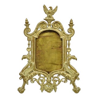 Antique French Regency Style Cast Brass Bronze Figural Eagle Photo Picture Frame For Sale