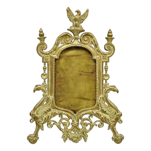 Antique French Regency Style Cast Brass Bronze Figural Eagle Photo Picture Frame For Sale
