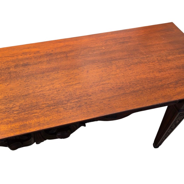 1990s Ethan Allen Mahogany Carved French Regency Sofa Hall Table Console Woven Cane For Sale - Image 16 of 18