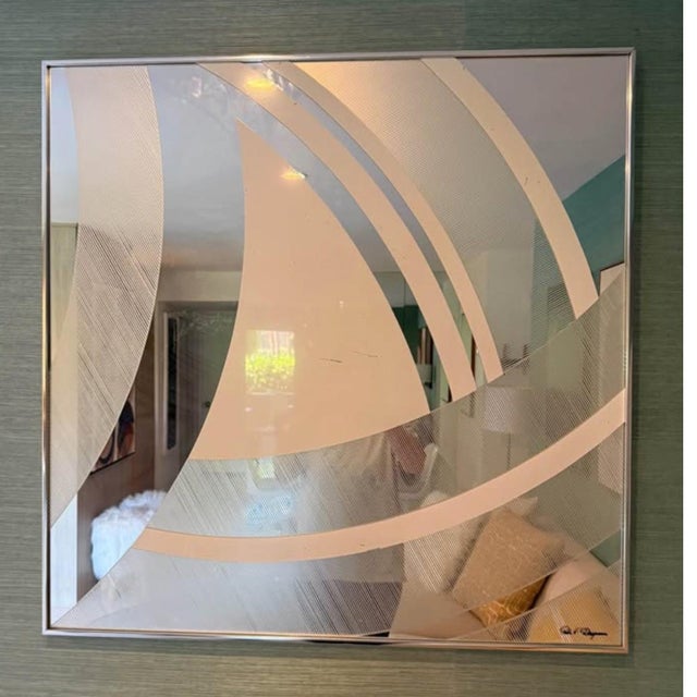 Peach 1973 Geometric Op-Art Mirror Paula F. Dreisinani for Greg Copelamd Studios For Sale - Image 8 of 8