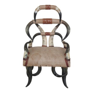 1970s Vintage Custom Made Texas LongHorn High Back Ranch Chair For Sale
