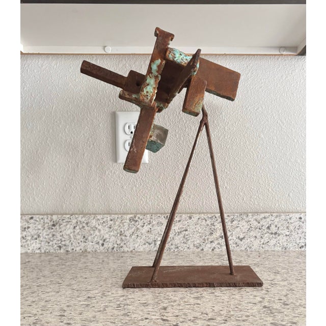 Mid 20th Century Expressionist Abstract Brutalist Sculpture, Welded Steel, 16” High For Sale - Image 9 of 10