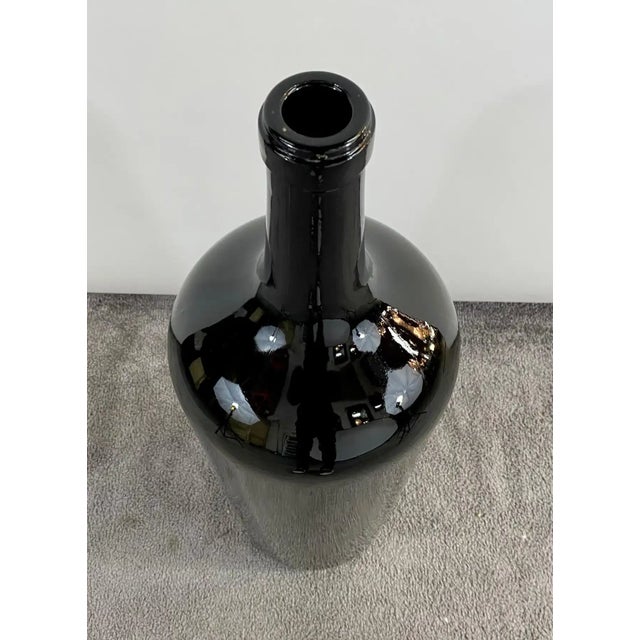 Glass Large Vintage Demijohn Style Dark Green Blown Glass Wine Bottle, a Pair For Sale - Image 7 of 11