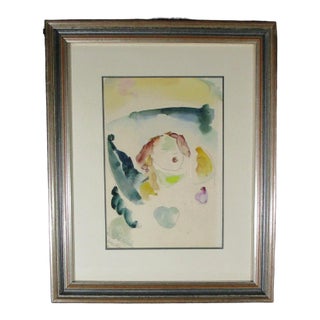 1975 Abstract Figurative Watercolor Painting, Framed For Sale