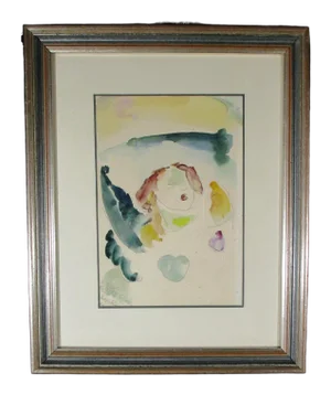 1975 Abstract Figurative Watercolor Painting, Framed