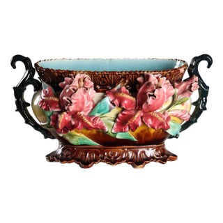 Antique Barbotine Ceramic Planter, Europe, 20th Century For Sale