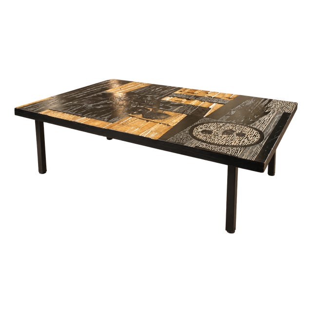 Decorative Wooden Coffee Table with Floral Motifs by Victor Cerrato, Italy, 1970s For Sale