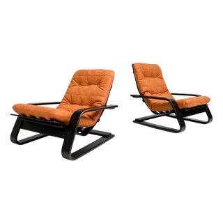 Reupholstered Cognac Coloured Lounge Chair, 1960s For Sale