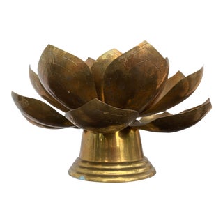 Mid 20th Century Large Brass Lotus Candle Holder For Sale