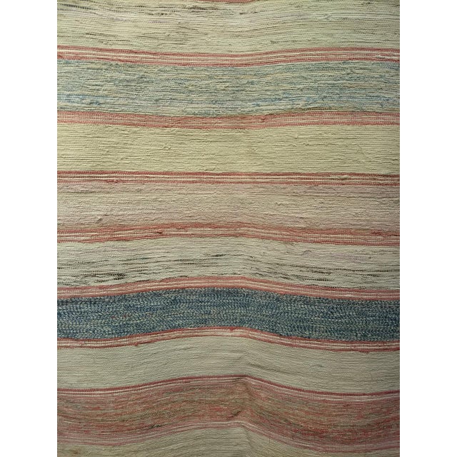 American Antique American Rag Rug, Handwoven Stripe Pattern, Pale Blue & Ivory, 6x7 For Sale - Image 3 of 9