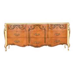 Romweber French Rococo Louis XV Satinwood and Parcel Painted Triple Dresser, Newly Restored