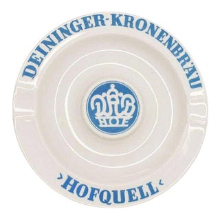 Vintage Round Blue and White German Ceramic Ashtray or Catchall - Bavaria For Sale