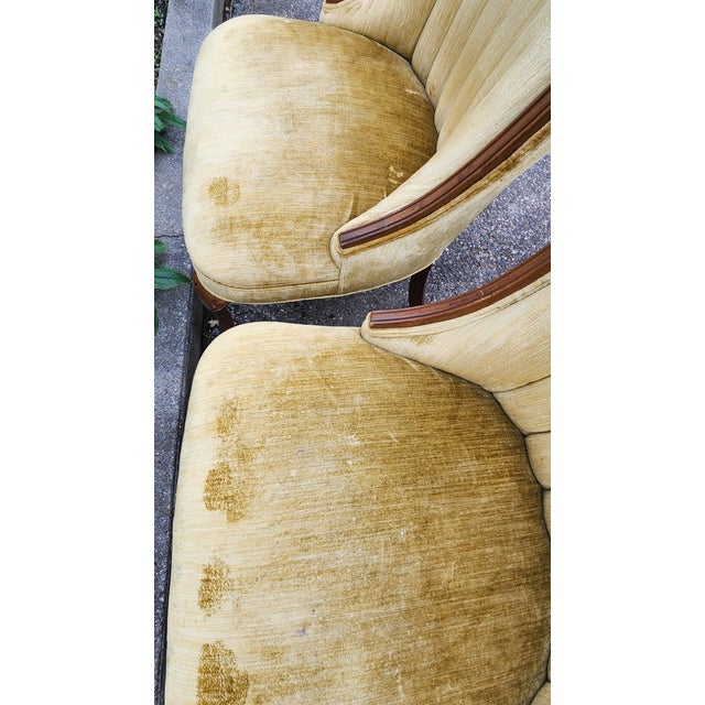 Pair of Vintage Hollywood Regency Shell Back Slipper Chairs, 1940s Style For Sale - Image 10 of 18