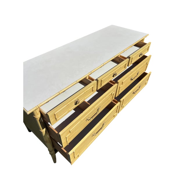 Light Yellow Vintage Faux Bamboo Dresser or Credenza Allegro by Thomasville For Sale - Image 8 of 10