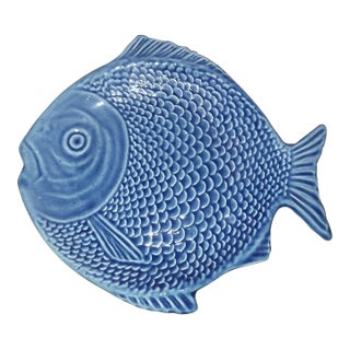 Vintage Olfaire Majolica Fish Dessert Salad Bread Plate For Sale