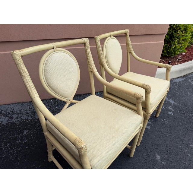Vintage Ficks Reed Rattan Dining Armchairs With Teardrop Upholstered Backs, a Pair For Sale In Naples, FL - Image 6 of 12