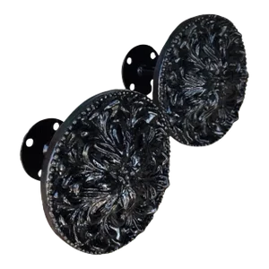 Vintage Black Lacquer Finish Large Floral Curtain Tie Backs - a Pair