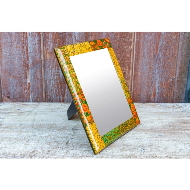 Orange Mid 20th Century Paper Mache Floral Mirror Frame For Sale - Image 8 of 8