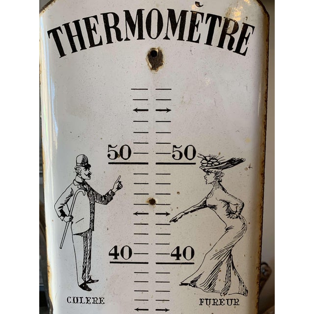 1900s french enamel love thermometre sign. An amusing french enamel thermometer sign ( missing the mercury part) depicting...