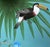 Contemporary Hand Painted Teal Tropical Chinoiserie Toucan Floral Mural 3-Panel Set For Sale - Image 3 of 4