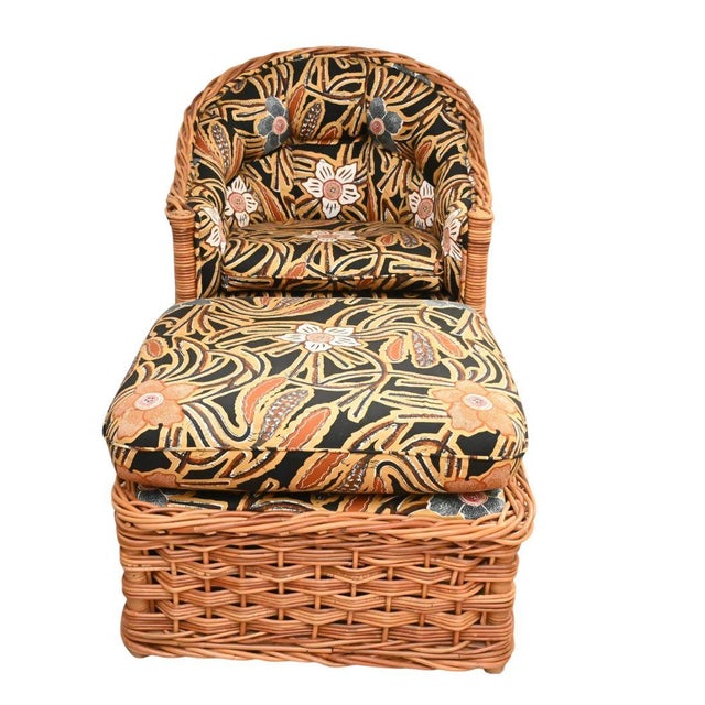 Mid 20th Century Rattan Tub Chair and Ottoman With Upholstered Cushions, Wicker Works For Sale - Image 5 of 5