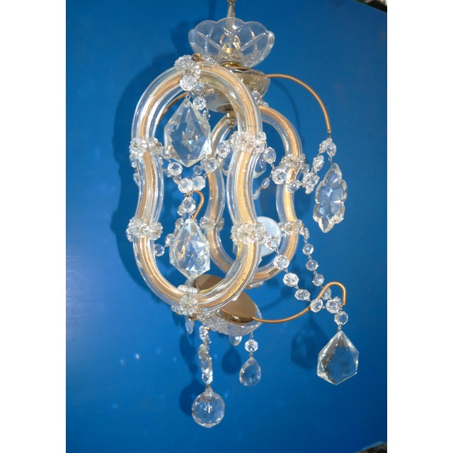 Small Vintage Crystal and Glass Chandelier, 1950s For Sale - Image 9 of 12