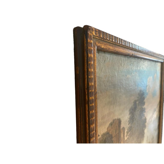 Blue 19th Century Beautiful Oil Painting of Figures and Vessels on a Lake For Sale - Image 8 of 11