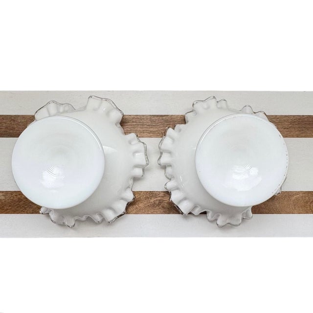 Glass Mid 20th Century Fenton Silver Crest Milk Glass Ruffle Edge Candy Dishes - A Pair For Sale - Image 7 of 8