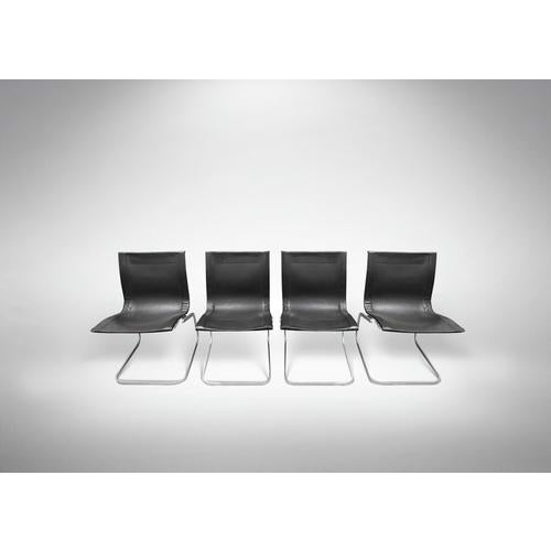 Four chairs with metal structure and leather upholstery, model 'Lia', attributed to Claudio Salocchi. Original brand....