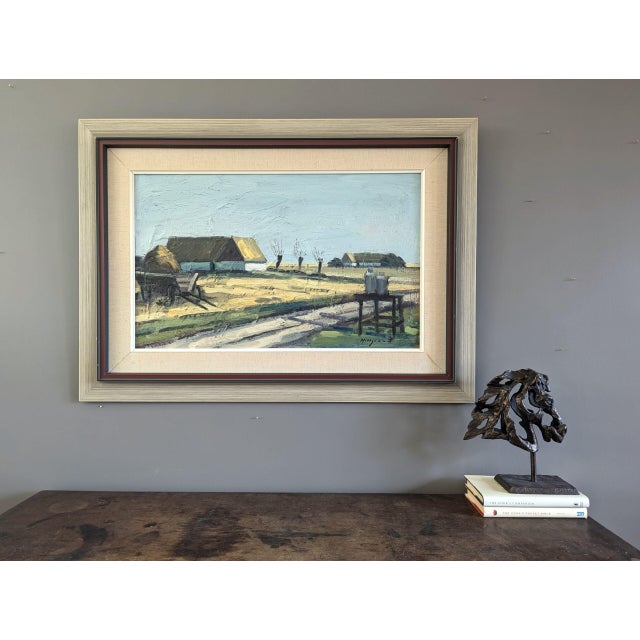 Mid-Century Modern Mid-Century Modern 'Quiet Days on the Farm' Vintage Original Swedish Landscape Oil Painting, Framed For Sale - Image 3 of 11