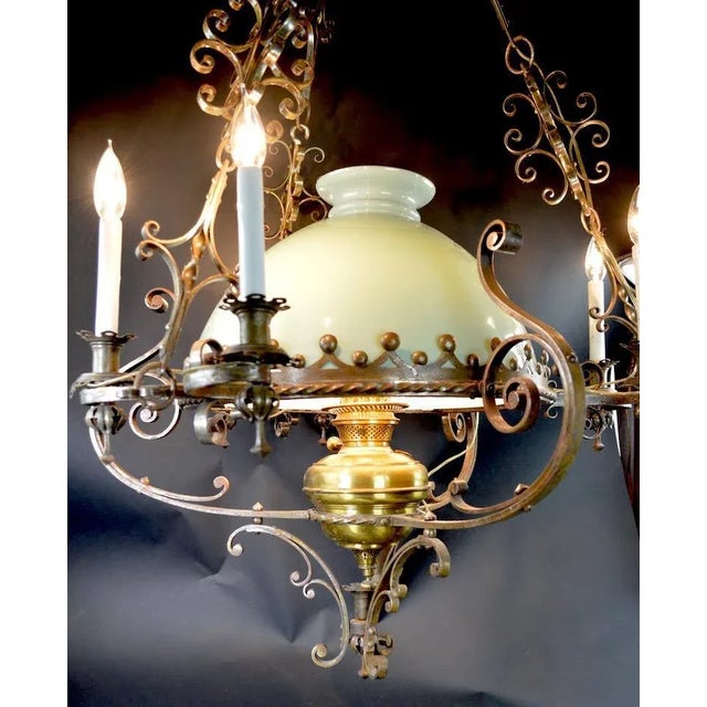 Steel Brass and Glass Oil Light Chandelier in the Spanish Style For Sale - Image 4 of 12