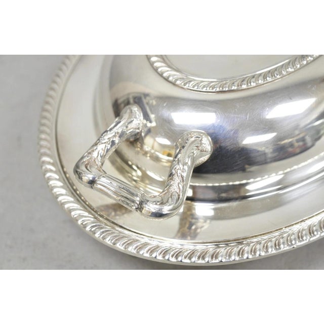 Victorian Vintage Oneida Fiesta Silver Plated Oval Covered Vegetable Serving Dish Platter For Sale - Image 3 of 11