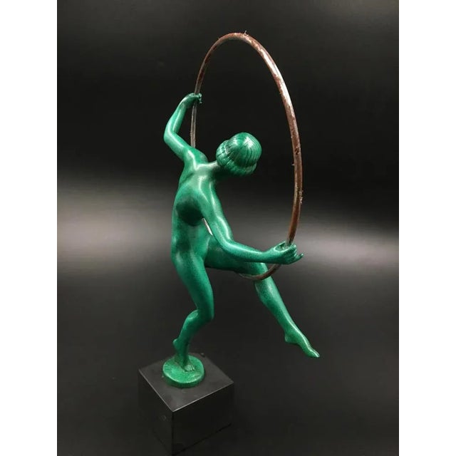 Art Deco Figurine of Woman Playing with Hoop by Briand / Marcel Buraine for Max Le Verrier, France, 1920s For Sale - Image 4 of 5