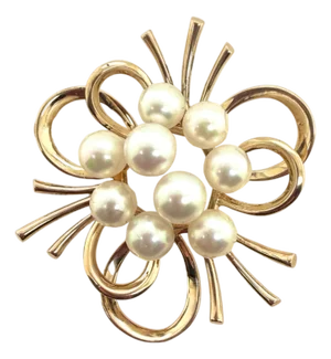 14k Gold Mikimoto Akoya Pearl Brooch Circa 1960