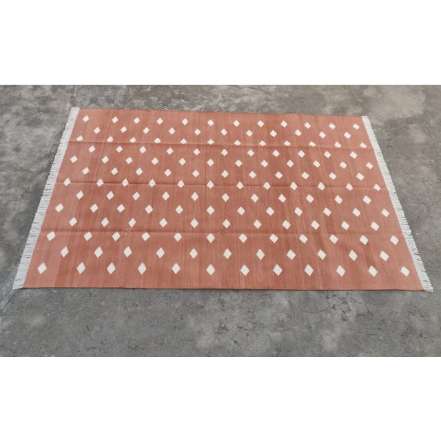 Handmade Cotton Vegetable Dyed Reversible Leaf Pattern Area Rug, Tan and White - 9'x12' For Sale - Image 9 of 11